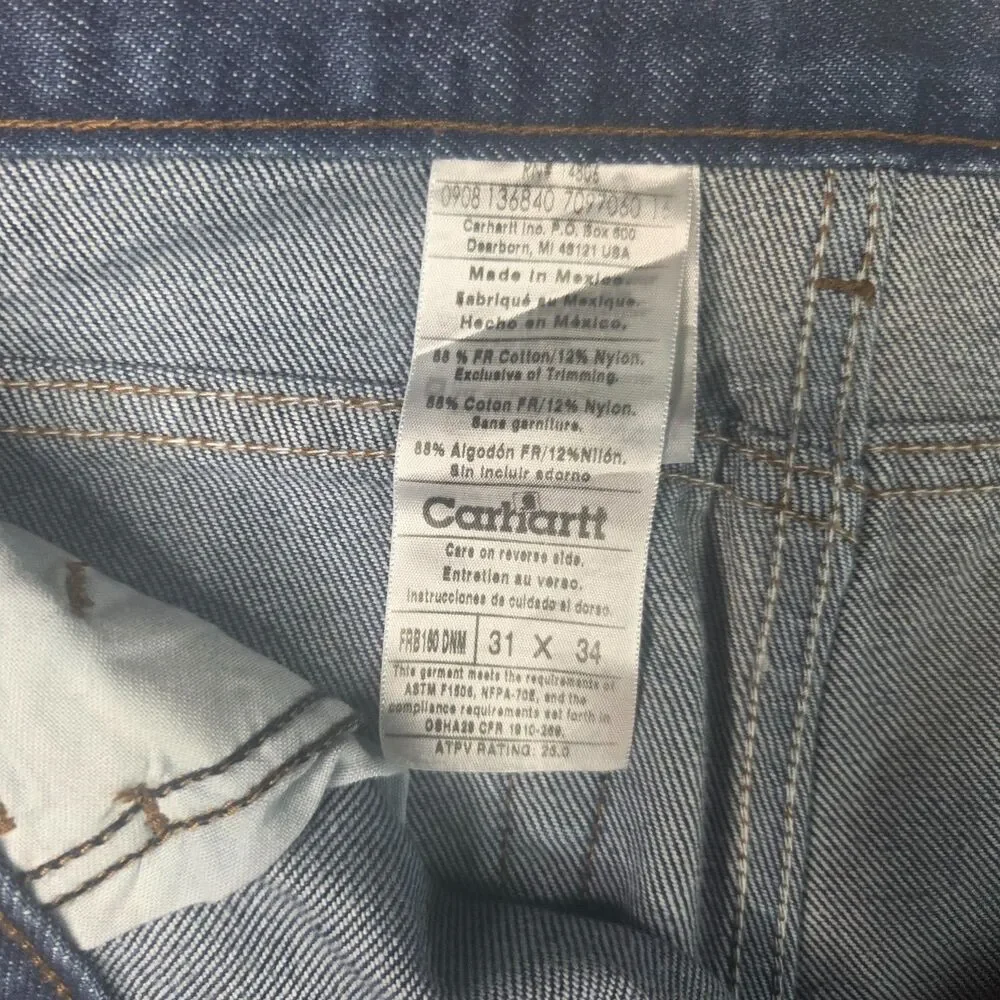 Carhartt FRB160 DNM Jeans Mens 31x34 FR Flame Resistant Relaxed Straight NWT